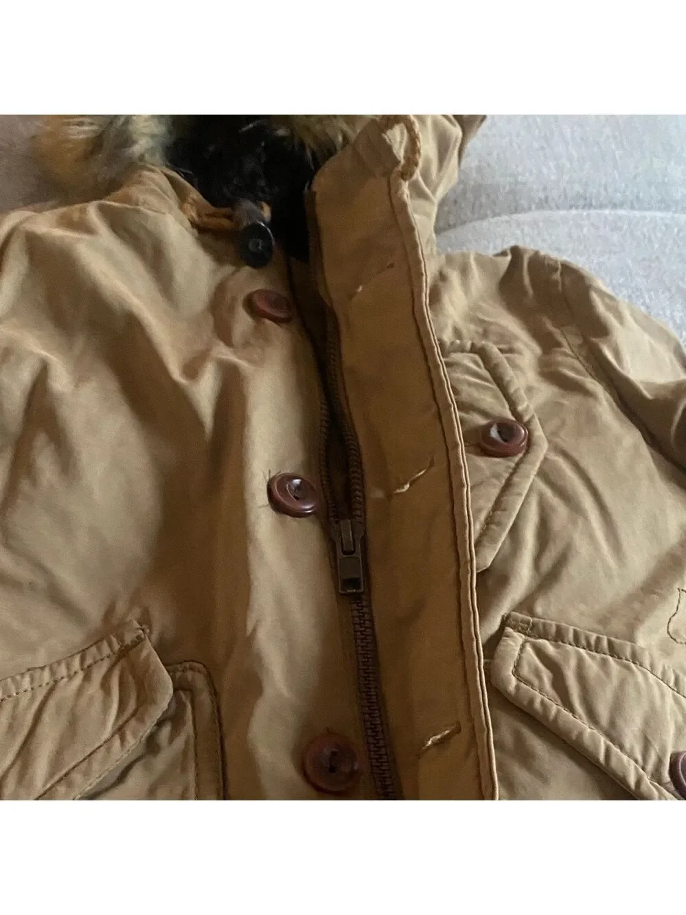 GAP Baby Tan Hooded Jacket Faux Fur Lined Coat Kids